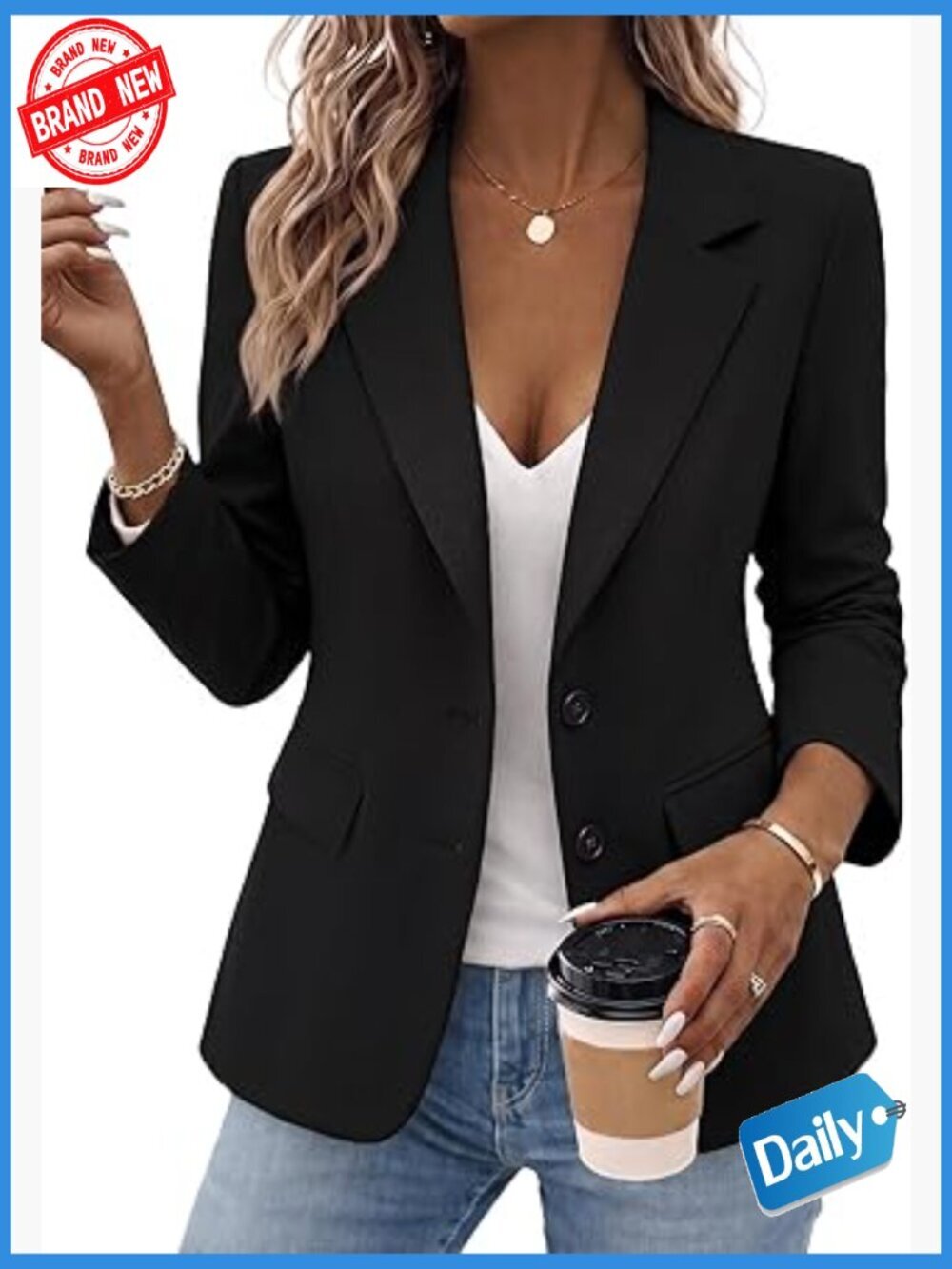 Classic Women's Blazer - Lightweight Fully Lined Office Suit Jacket with Pockets